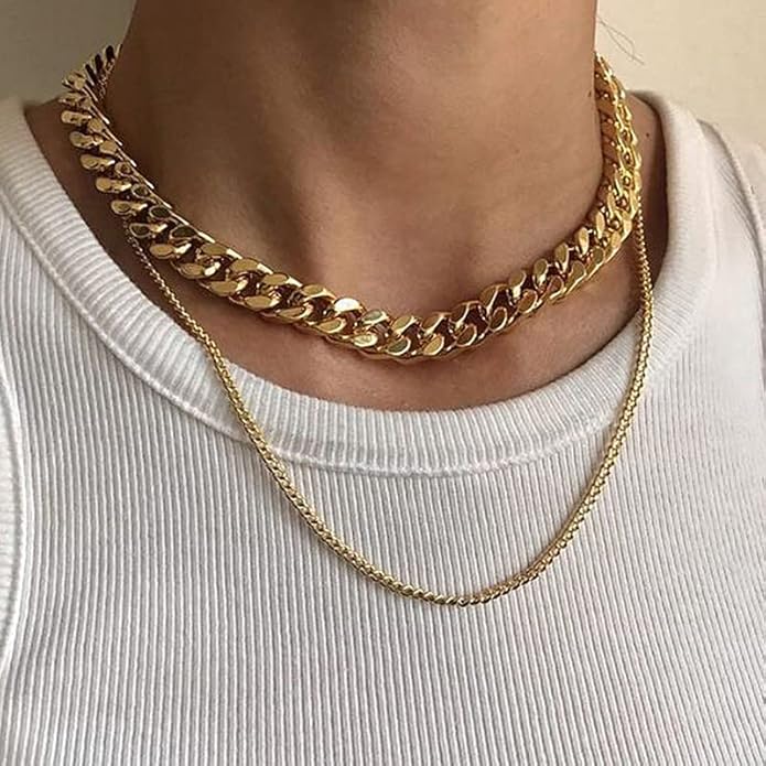 ChainsHouse Stainless Steel Mens Cuban Link Chain, Black/ 18K Gold Plated Miami Cuban Chain Necklace, 5mm/7mm/9mm/12mm/14mm Width, No Tarnish& Durable Hip Hop Mens Jewelry, 18"-30", Send Gift Box