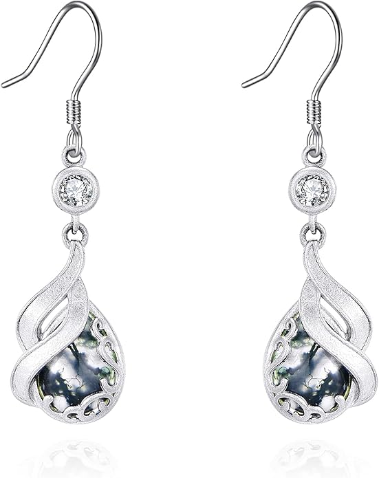 AOBOCO Butterfly/Dragonfly/Bee/Ladybug Leverback Earrings 925 Sterling Silver Rose Lotus Tulip Flower Filigree Dangle Earrings Teardrop Moonstone Larimar Turquoise Abalone Shell Jewelry Birthday Gifts for Women