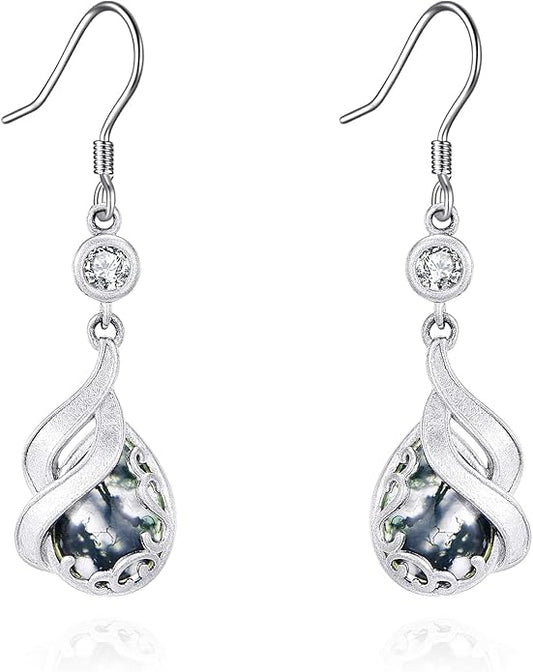 AOBOCO Butterfly/Dragonfly/Bee/Ladybug Leverback Earrings 925 Sterling Silver Rose Lotus Tulip Flower Filigree Dangle Earrings Teardrop Moonstone Larimar Turquoise Abalone Shell Jewelry Birthday Gifts for Women