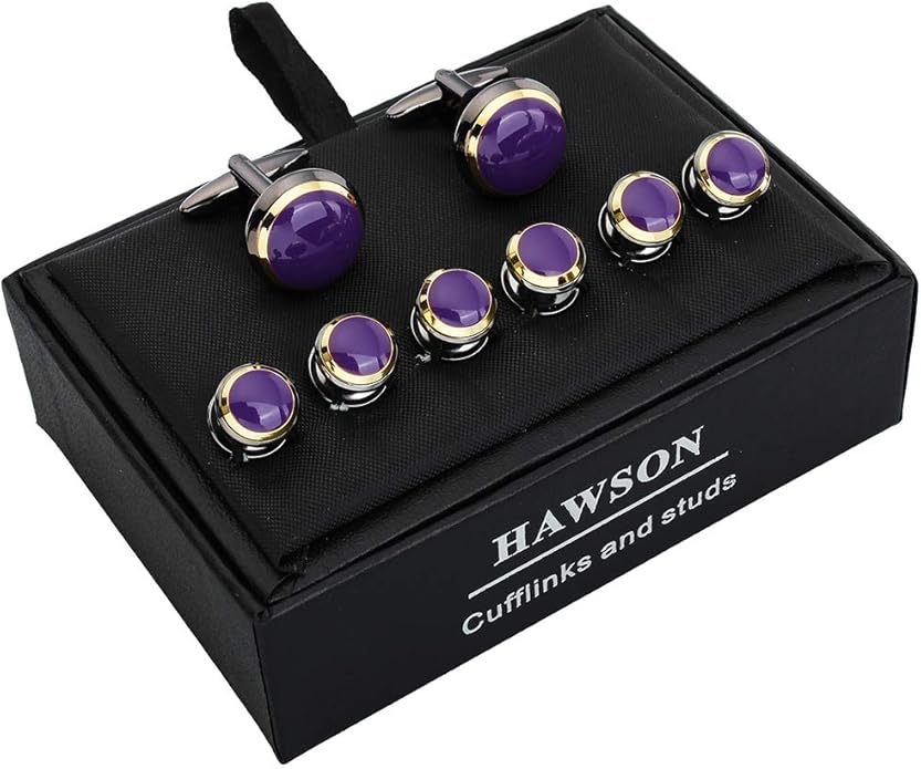HAWSON Cufflinks and Studs for Men-Fashion Men Vintage Enamel Carbon Fiber Tuxedo Shirt Cufflinks and Studs Set for Regular Wedding Business Accessories