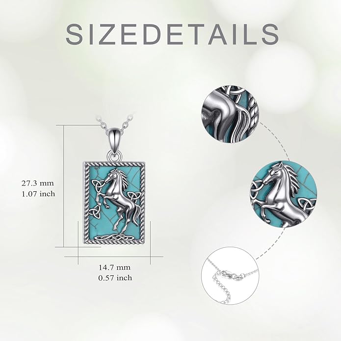 Vintage Horse Necklace 925 Sterling Silver Genuine Turquoise Horse Pentant Necklace Jewelry Gift For Women