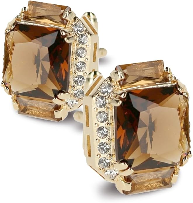 Rectangular Colored Diamond-Flanked Crystal Cuff Links – Tuxedo Suit Accessories, Cufflinks for Men