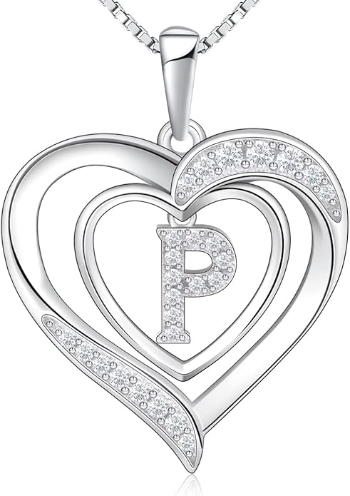 RIVIKO Heart Initial Necklace for Women, 925 Sterling Silver Letter Pendant,Personalized Charm Alphabet Jewelry Valentines Mother's Day Anniversary Christmas Birthday Gifts for Women Her Mom Wife
