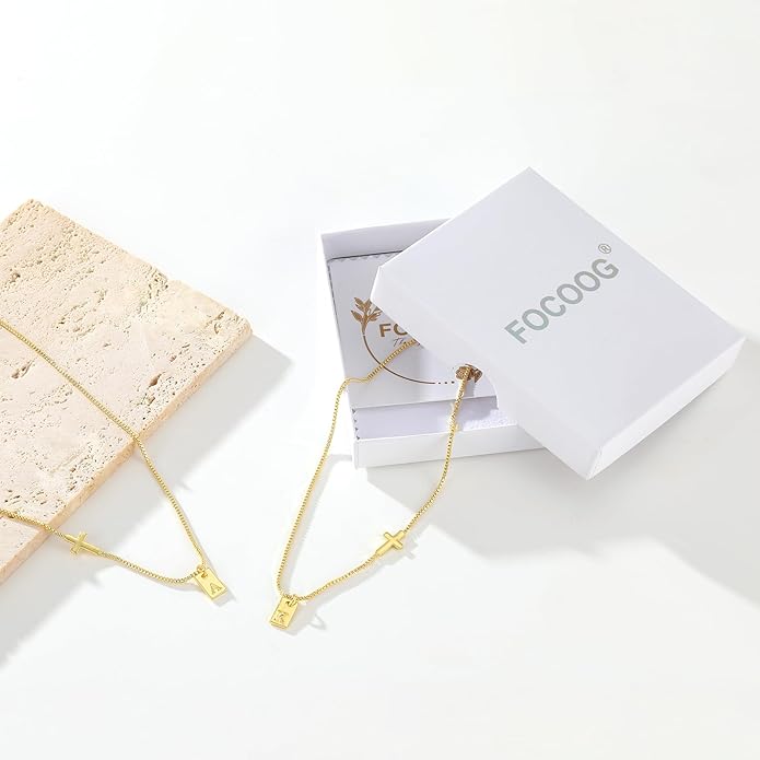 Cross Necklace for Women with Initial, 14K Gold Plated Dainty Cross Pendant Choker Initial Gold Necklace for Women Jewelry Gift