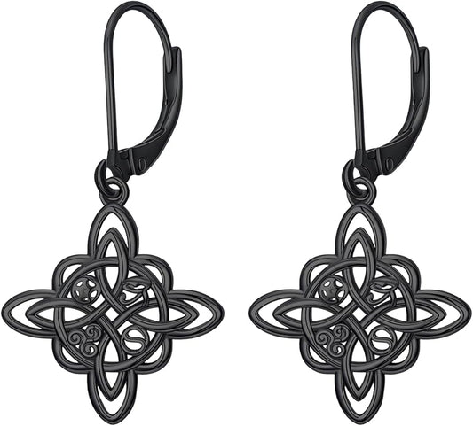 JUSTKIDSTOY Witches Knot Earrings for Women 925 Sterling Silver Nudo De Bruja Dangle Leverback Earrings Celtic Jewelry Halloween Birthday Gift