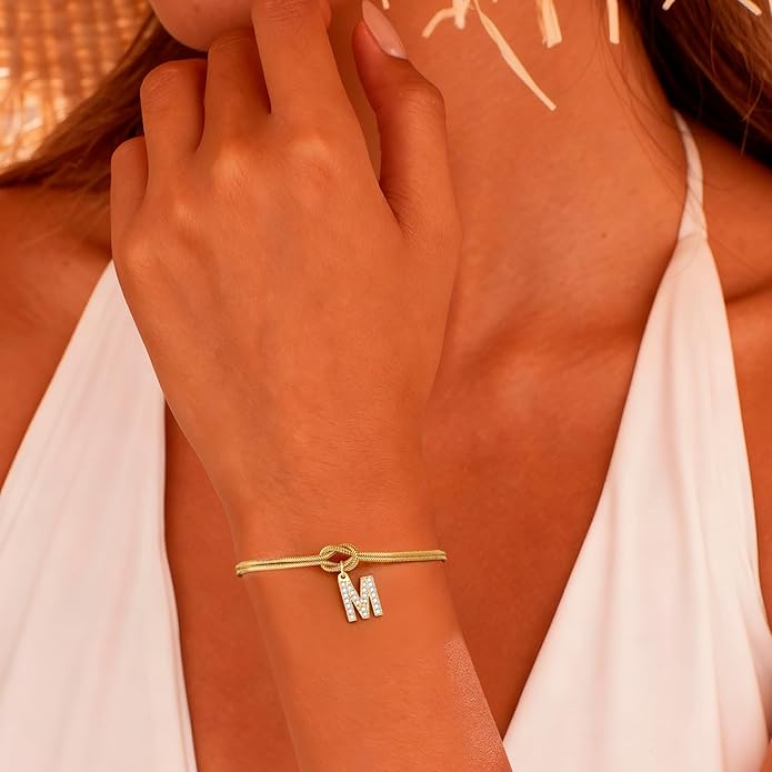 Friendship Bracelet for Women Gold Initial Bracelets 14K Gold Plated Knot Letter A-Z Initial Bracelet for Women Dainty Forever Layered Chain Bracelets Jewelry Birthday Gift for Best Friend