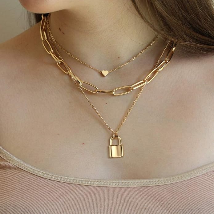 Turandoss Dainty Layered Choker Necklace, Handmade Y Pendant Necklace Multilayer Bar Disc Necklace Adjustable Layering Choker Necklaces for Women