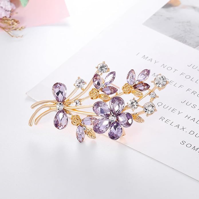 YOQUCOL Red Colour Zircon Crystal Poppy Flower Bouquet Shape Brooch Pins for Woman Gift
