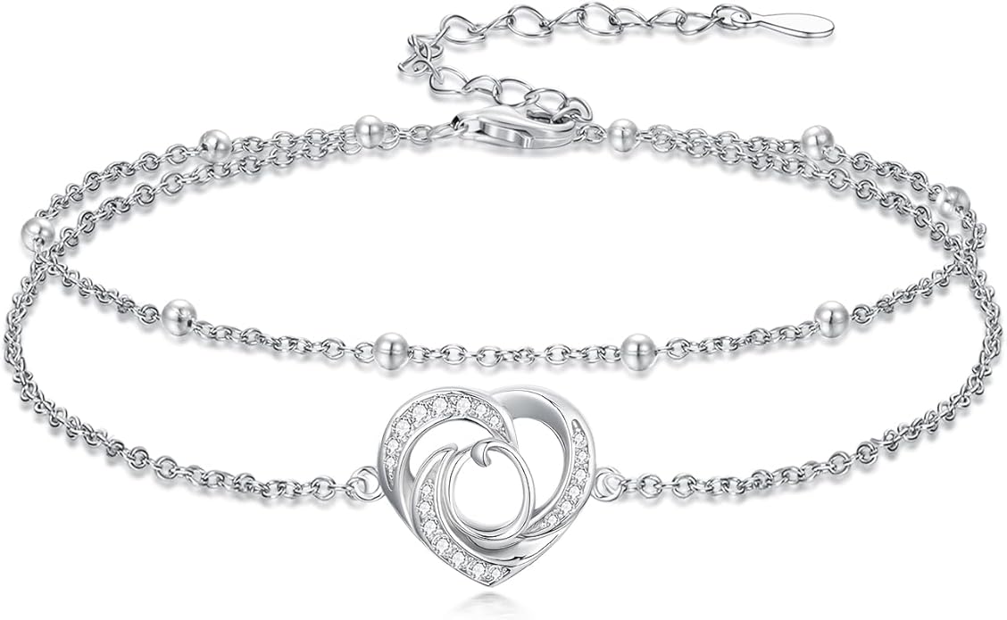 Dorunmo Initial Anklet 925 Sterling Silver Letter A-Z Layered Heart Anklet Beach Jewelry Birthday Gifts for Women