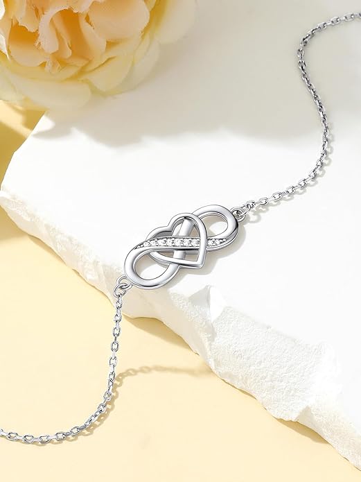 Custom4U Personalized Infinity Ankle Bracelets for Women 925 Sterling Silver Anklet Bracelet Endless Love Symbol Birthstone Charm Adjustable Foot Chain Jewelry Mothers Day Gifts for Mom Wife Women Her