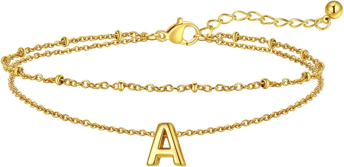 FaithHeart Initial Ankle Bracelets for Women, Waterproof 14k Gold Plated Initial Anklets Non Tarnish Stainless Steel Layered Anklet Summer Beach Foot Jewelry