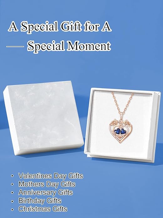 JIYVY32 Rose Heart Necklace for Women Exquisite 925 Sterling Silver Anniversary Birthday Gifts for Wife Mom Her Double Birthstone Pendant Jewelry