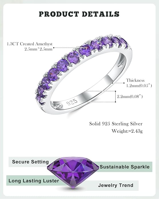 CAIDIKA Created Ruby/Sapphire/Emerald Stackable Rings for Women 14K Gold Plated/ 925 Sterling Silver 2.2mm Wedding Band Ring (with Gift Box)