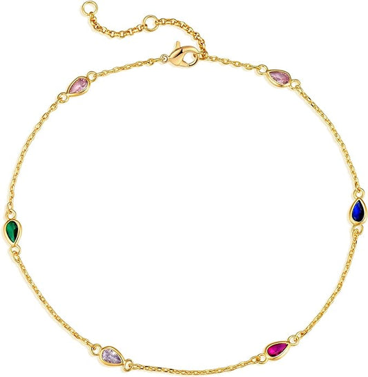 MTMY Gold Anklets for Women 14K Gold Plated Tiny Bead Anklet Colorful Tassel Foot Chain Dainty Adjustable Cute Summer Beach Boho Anklets Jewelry Gift