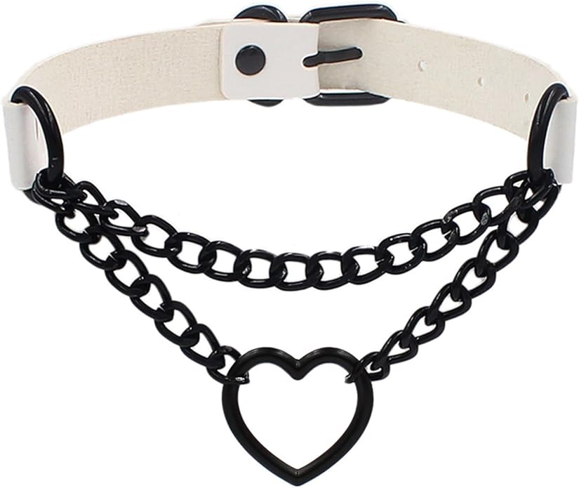 Love Heart Choker Collar Necklace, Adjustable Leather Punk PU Necklace Goth Choker Soft Collar Chain for Women