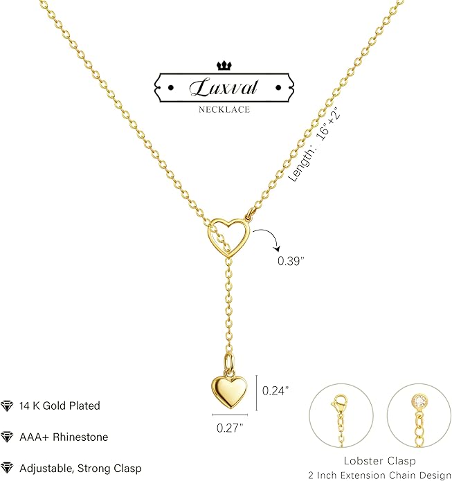 Luxval Lariat Gold Necklace for Women, Dainty Long Necklace 14k Gold Plated/Silver Y-Shaped Pendant Necklaces Trendy Beaded Chain Drop Necklaces Jewelry for Women Gifts