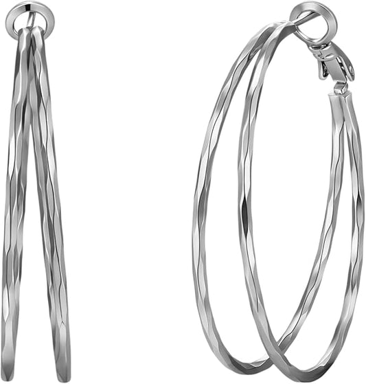 Diamond-Cut Double Hoop Earrings for Women 14k Gold Plated 925 Sterling Silver Posts Lightweight Hypoallergenic Split Hoop Earrings Trendy Jewelry Gifts for Women