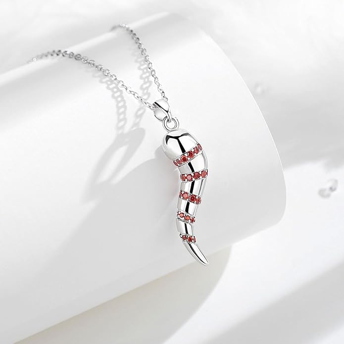 INFUSEU 925 Sterling Silver Italian Horn Evil Eye Necklace for Women Men Good Luck Protection Gifts