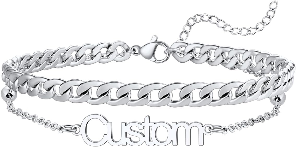 U7 Custom Layered Ankle Bracelets for Women Stainless Steel Bead/Cuban/Figaro/Rope/Wheat Chain Anklet Waterproof Anklet Jewelry for Beach Vacation