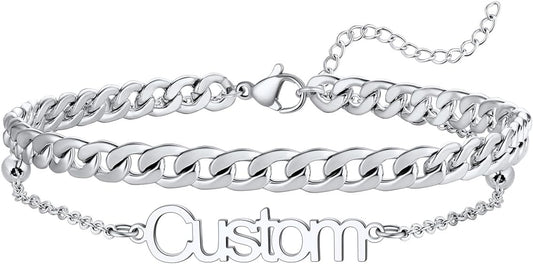 U7 Custom Layered Ankle Bracelets for Women Stainless Steel Bead/Cuban/Figaro/Rope/Wheat Chain Anklet Waterproof Anklet Jewelry for Beach Vacation