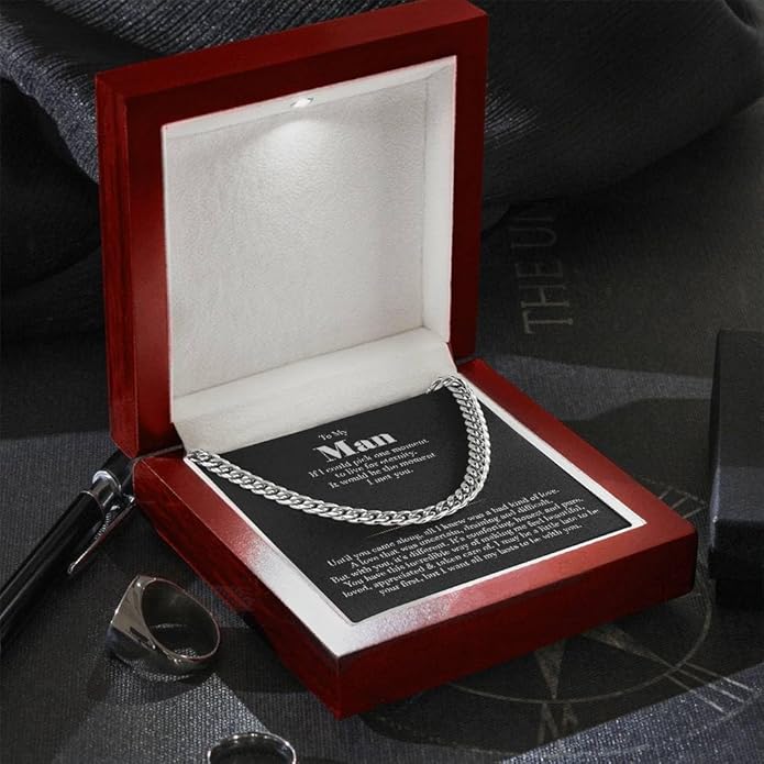 VIRAGIL To My Man Necklace Chain for Men, Silver Stainless Steel Chain Jewelry, Romantic Gift from Partner for Birthday Valentine or Everyday Wear with Meaning