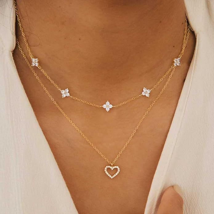 Dainty Necklaces for Women Cute Station Choker Necklace Cubic Zirconia Simulated Diamond Necklace Simple Layering CZ Necklace Trendy Jewelry Gifts