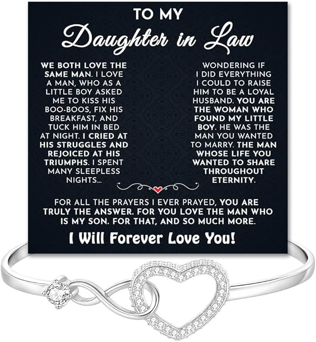 To My Beautiful Daughter In Law Bracelet From Mother-In-Law, Daughter In Law Birthday Gifts, Infinity Star Heart Bracelet For Her With Heartfelt Message Card & Elegant Box, Bonus Daughters Bracelets