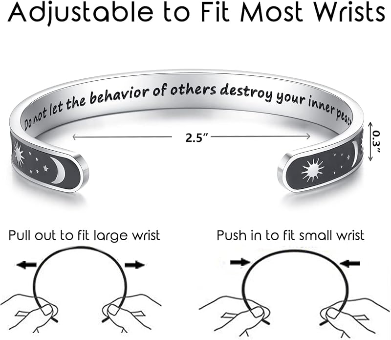 TONY & SANDY Inspirational Bracelets for Women Teen Girls Personalized Gifts for Daughter Granddaughter Mom Sister Friends Stainless Steel Engraved Cuff Birthday Easter Christmas