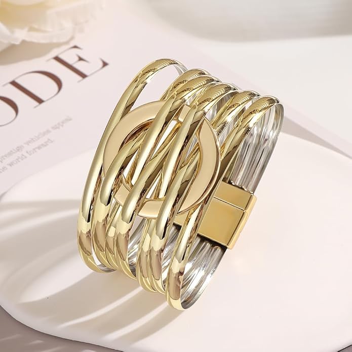 Edoneery Leather Wrap Bracelet for Women, Boho Handmade Multi-Layer Cuff with Crystal Beads Heart, Stackable Bangle Western Jewelry Gift