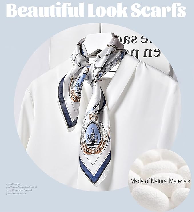 kcctoo 27.5" Mulberry Silk Feeling Head Scarf Women's Fashion Square Neck Satin Scarfs for Bag Hair Scarves Gift