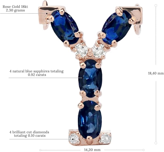 Albert Hern Blue Sapphire Initial Necklace With Diamonds & 18K Gold Chain | Irresistible Letter Pendants Jewelry | Perfect Valentine’s Day, Anniversary & Birthday Gift