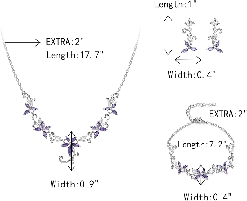 Crysdue Flower Leaf Wedding Jewelry Set for Bridal Bridemaid, Cubic Zirconia Teardrop Elegant Silver/14K/Rose Gold Plated Vine Necklace Dangle Earrings for Prom Party