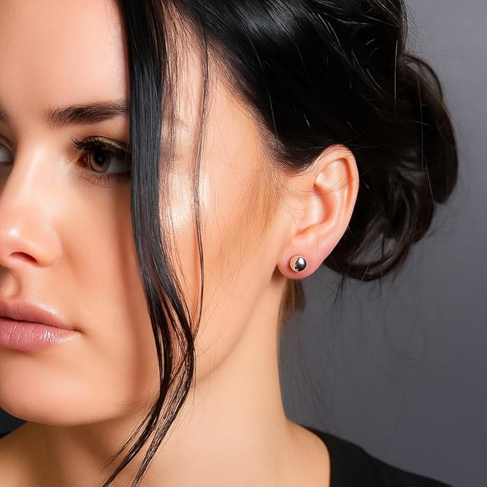 KEZEF Sterling Silver Ball Stud Earrings Hypoallergenic Earrings for Women | Available in Sterling Silver, Rose Gold, or 14K Gold Plated Silver (2mm-10mm)