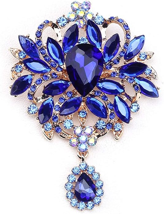 LAXPICOL Wedding Bridal Big Brown Crystal Rhinestone Bouquet Brooch Pin for Women Golden Tone