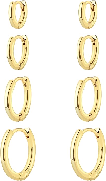Small Gold Hoop Huggie Earrings Set for Women Non Tarnish 14K Gold Plated Lightweight Cartilage Earring Pack for Multiple Piercings for Sensitive Ears for Christmas Gifts