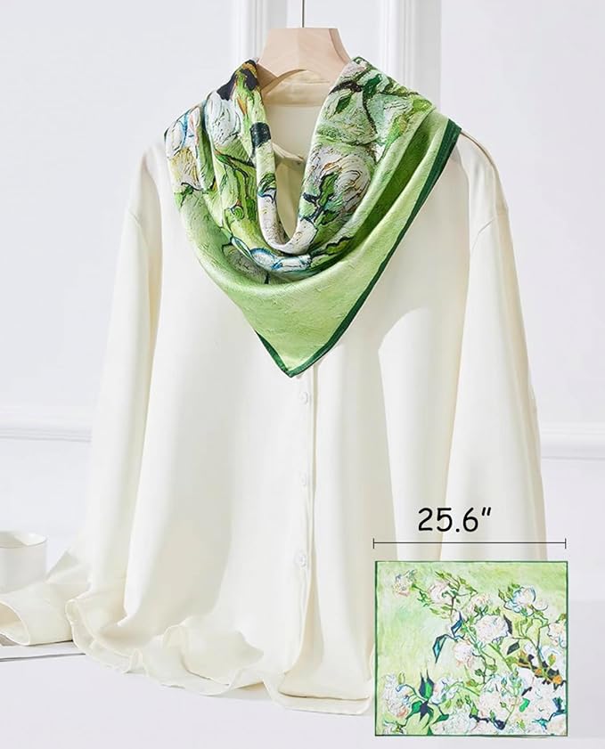 ANDANTINO 100% Mulberry Silk Square Scarf for Hair-25.6" X25.6'' Women Men Natural Silk Neckerchief Digital Printed Headscarf