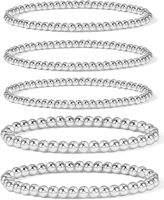 Elegance 11 designs 14K Gold Plated Bead Ball Bracelet Stretchable Elastic Gold Beaded Bracelets for Women