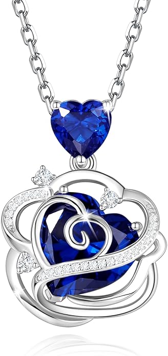 FANCIME Thornless Pulse Birthstone Necklace for Women Sterling Silver Rose Pendant Fine Jewelry Gemstone Birthday Valentines Day Gifts for Wife Her