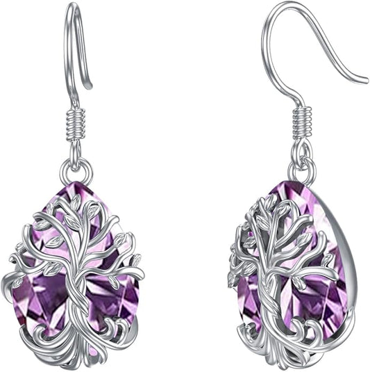 TOUPOP Tree of Life Earrings 925 Sterling Silver Family Tree Dangle Drop Earrings Crystal Jewelry Birthday Christmas Gifts for Women Her