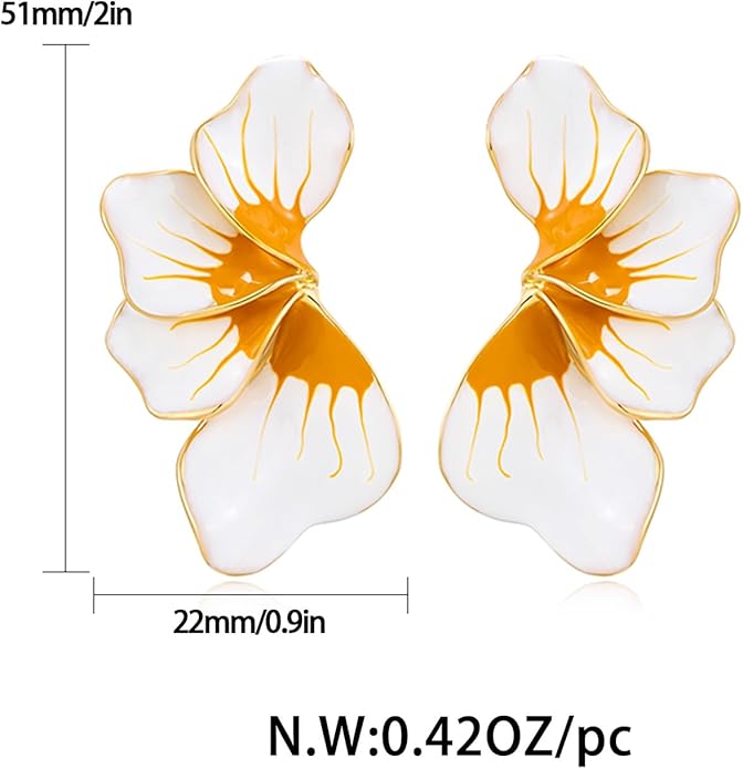 Chunky Gold Statement Earrings For Women Gold Plated Sectored Flower Leaf Shell Angel Wing Earrings Large Stud Earrings Hypoallergenic Earrings