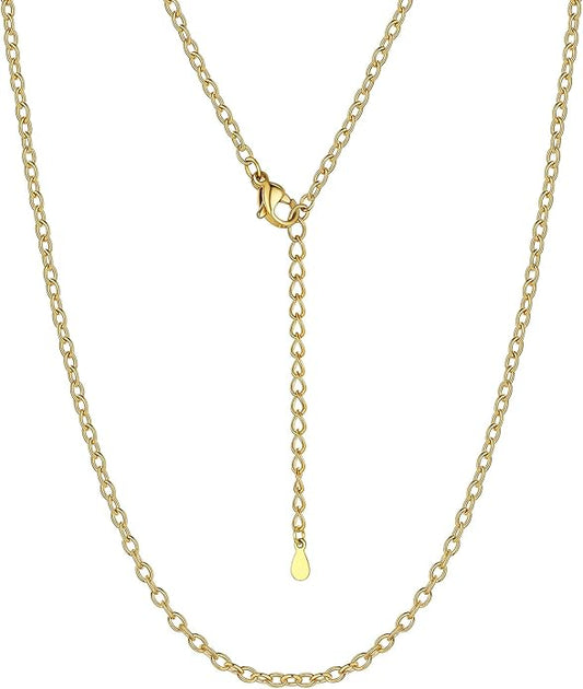 Suplight Stainless Steel Cable Chain Necklaces for Men Women 14K Gold/Black/Rose Gold Plated Cable Link Chains, 2mm Thin & Dainty & Sturdy Chains for Pendant 14"-30" Length