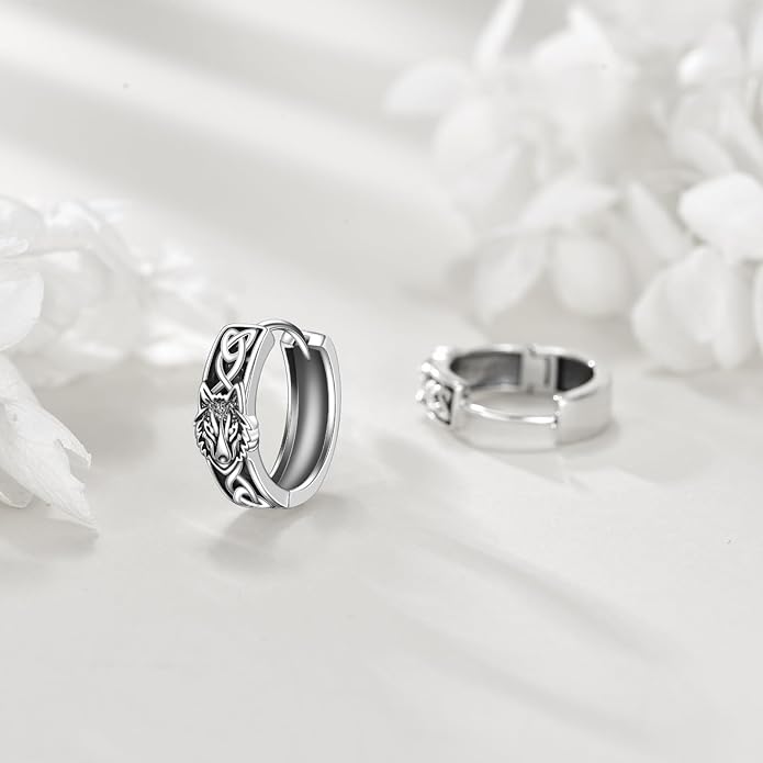 Hoop Earrings for Men Women 925 Sterling Silver Ankh/Wolf/Celtic/Opal Earrings Jewelry Gifts