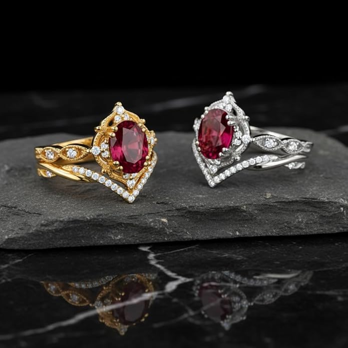 Oval Cut Vintage Gemstone Engagement Rings set for Women S925 Sterling Silver/10K/14K/18K Gold Birthstone Promise Anniversary Bridal Set Ring for her