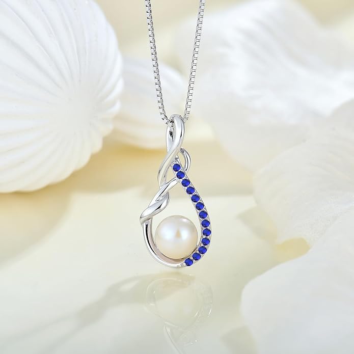STARCHENIE Freshwater Cultured Pearl Necklace for Women 925 Sterling Silver Infinity Birthstones Pendant Birthday Anniversary Jewelry