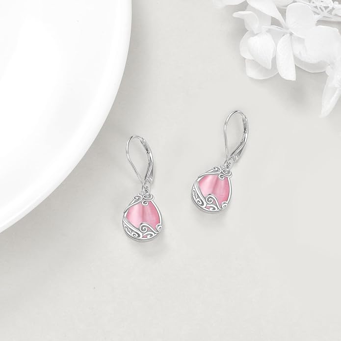 Moonstone Filigree Drop Dangle Teardrop Earrings 925 Sterling Silver Moonstone Leverback Earrings for Women Jewelry Gifts