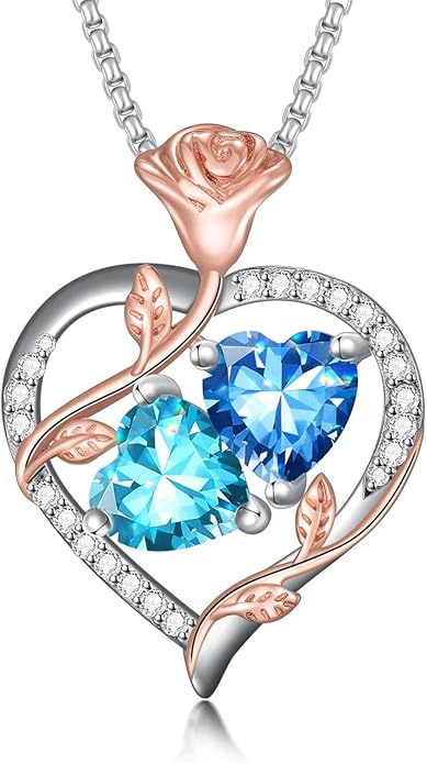 Christmas Gifts for Women Rose Heart Birthstone Pendant Necklace I Love You Forever Jewelry Valentine Mothers Day Birthday Gifts for Women Her Wife Girlfriend