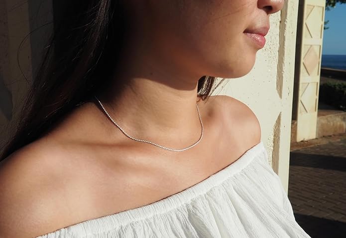 Hawaiian Silver Jewelry 925 Sterling Silver 1.1mm Diamond-Cut Rope Chain Necklace, Silver Necklace for Women, Nickel-Free, Made in Italy