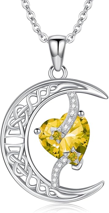 TOUPOP Moon and Star Birthstone Necklace for Women 925 Sterling Silver Celtic Moon Jewelry Birthday Christmas Gifts for Her Girlfriend