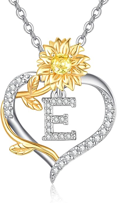 AENEAS Sunflower Initial Necklace for Women Gold Plated Sterling Silver Letter Heart Pendant Jewelry Gift for Mom Wife Birthday Anniversary Christmas