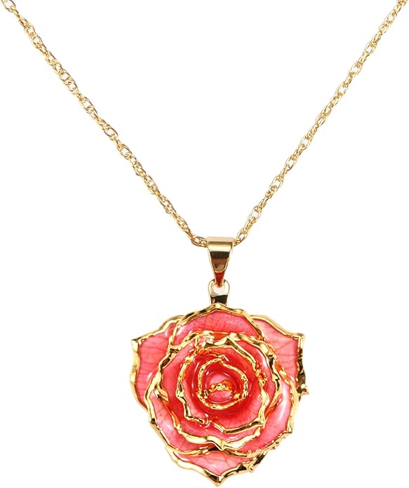AliveRose Real Rose Gold Dipped Necklace Gifts for Women, 24K Gold Dipped Rose Pendant Necklace Jewelry Mothers Day Anniversaries Birthday Christmas Special Occasions Gifts for Her Mom Wife